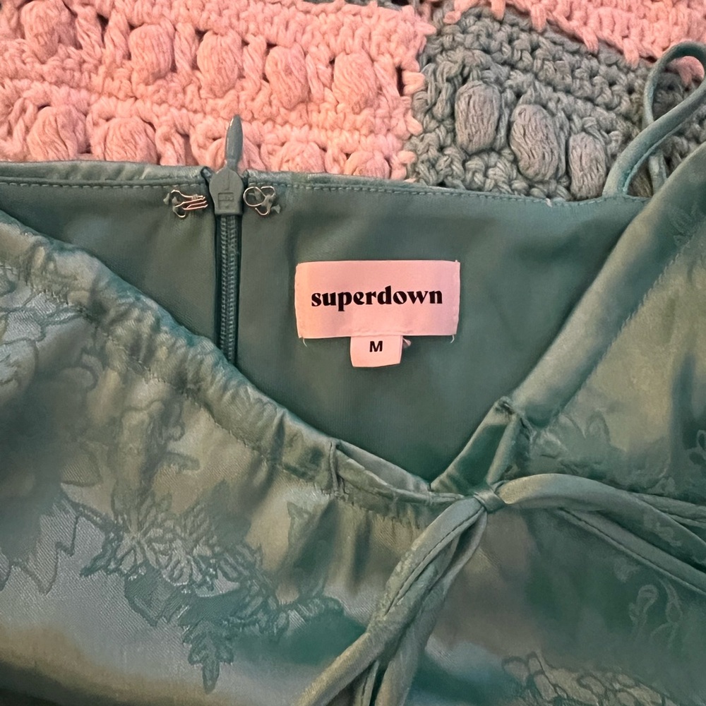 Superdown Teal Satin Floral Dress - Picture 3 of 5